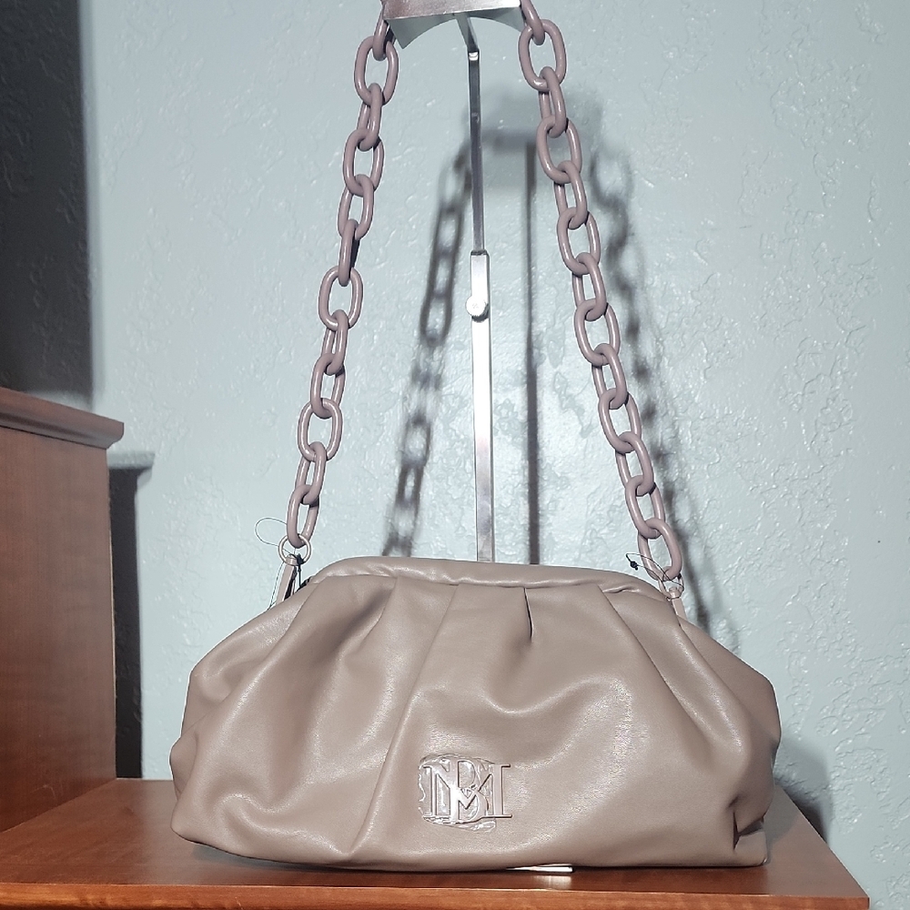 Badgley Mischka Taupe Shoulder Bag with Chain Strap